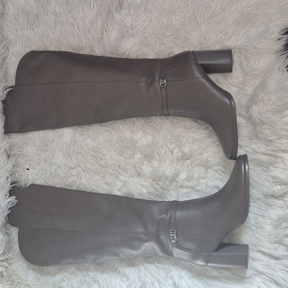 Gray Leather Knee-High Women's Boots